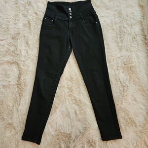 Denim Boutique Jeans Size 32 Black High Rise 4 Button Skinny Stretch Look
